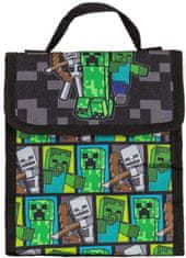 CurePink Školní batoh Minecraft s příslušenstvím - svačinový box - láhev na pití - penál - kapsička (objem 14 litrů|31 x 41 x 11 cm)