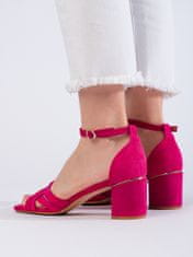 Amiatex Luxusní dámské růžové sandály na širokém podpatku, odstíny růžové, 37