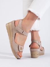 Amiatex Exkluzívní sandály hnědé dámské na klínku + Ponožky Gatta Calzino Strech, Brązowy, 41