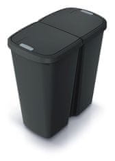 Prosperplast Odpadkový koš COMPACTA Q DUO recyklovaný černý s černým víkem, objem 45l, sada 4 ks