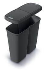 Prosperplast Odpadkový koš COMPACTA Q DUO recyklovaný černý s černým víkem, objem 50l, sada 4 ks