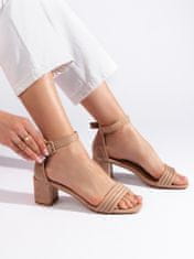 Amiatex Moderní hnědé sandály dámské na širokém podpatku, Brązowy, 38