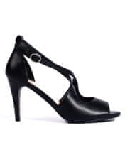 Amiatex Pěkné dámské černé sandály na jehlovém podpatku, černé, 37