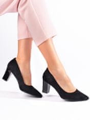 Amiatex Komfortní dámské černé lodičky na širokém podpatku + Ponožky Gatta Calzino Strech, černé, 39