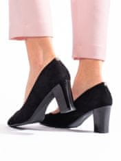 Amiatex Komfortní dámské černé lodičky na širokém podpatku + Ponožky Gatta Calzino Strech, černé, 39