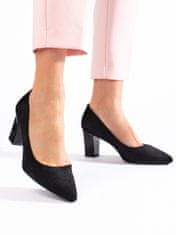 Amiatex Komfortní dámské černé lodičky na širokém podpatku + Ponožky Gatta Calzino Strech, černé, 37