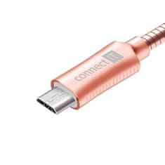 Connect IT USB kabel Wirez Steel Knight MicroUSB, 1m, ocelový, opletený - růžový/ zlatý