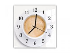 Glasdekor Nástěnné hodiny 30x30cm káva v bílém šálku - Materiál: plexi