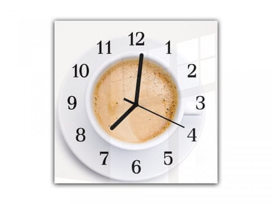 Glasdekor Nástěnné hodiny 30x30cm káva v bílém šálku