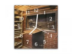 Glasdekor Nástěnné hodiny 30x30cm kamenná pec v pekárně - Materiál: kalené sklo