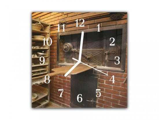 Glasdekor Nástěnné hodiny 30x30cm kamenná pec v pekárně