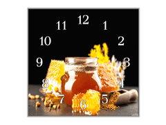 Glasdekor Nástěnné hodiny 30x30cm čerstvý med ve sklenici - Materiál: kalené sklo