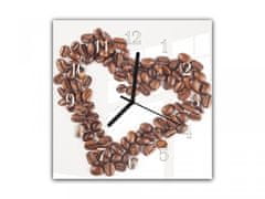 Glasdekor Nástěnné hodiny 30x30cm srdce ze zrn kávy - Materiál: kalené sklo