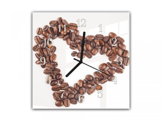 Glasdekor Nástěnné hodiny 30x30cm srdce ze zrn kávy