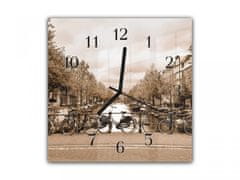 Glasdekor Nástěnné hodiny 30x30cm centrum Amsterdamu - Materiál: kalené sklo