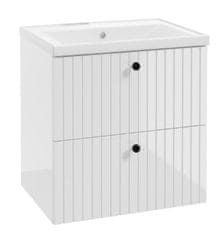 Deftrans Koupelnová skříňka s umyvadlem 60 cm lesklá bílá moderní drážkovaná