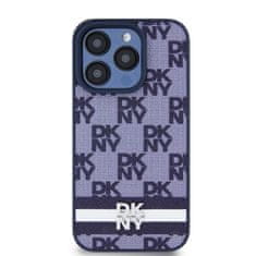 DKNY  PU Leather Checkered Pattern and Stripe Zadní Kryt pro iPhone 15 Pro Blue
