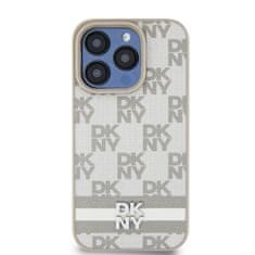 DKNY  PU Leather Checkered Pattern and Stripe Zadní Kryt pro iPhone 15 Pro Beige