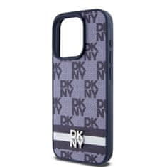 DKNY  PU Leather Checkered Pattern and Stripe Zadní Kryt pro iPhone 15 Pro Blue