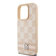 DKNY  PU Leather Checkered Pattern and Stripe Zadní Kryt pro iPhone 15 Pro Pink