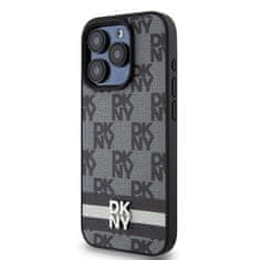 DKNY  PU Leather Checkered Pattern and Stripe Zadní Kryt pro iPhone 15 Pro Black