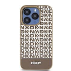 DKNY  PU Leather Repeat Pattern Bottom Stripe Zadní Kryt pro iPhone 15 Pro Brown