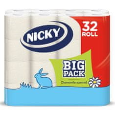 Regina Toaletní papír Big Pack NICKY bílý, 3 vrstvy, 100 % celulóza, heřmánek - 32 ks