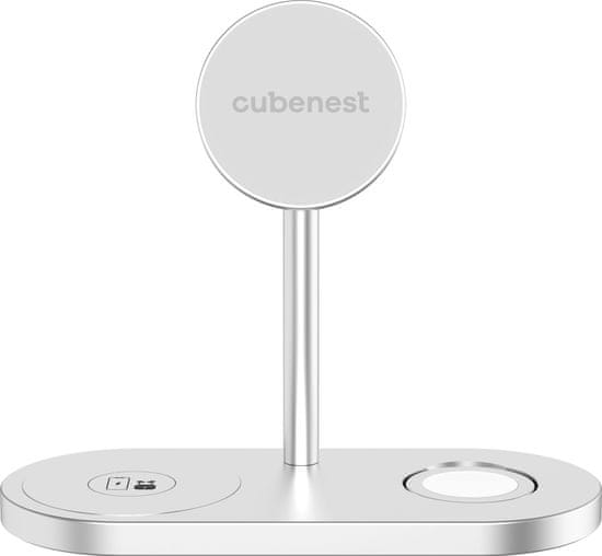 CubeNest 3v1 bezdrátová magnetická nabíječka S313 Pro, stříbrná