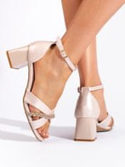 Amiatex Designové hnědé dámské sandály na širokém podpatku, odstíny hnědé a béžové, 39