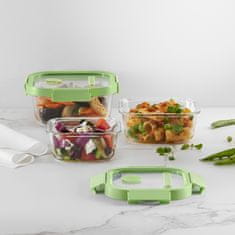 Lékué Lékué, Sada skleněných obdélníkových dóz na potraviny Square Glass Set | zelená