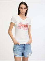 Guess Krémové dámské tričko Guess Logo Flowers S