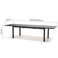 Lectus Rozkládací zahradní stůl MACHIO 200/300 cm černý