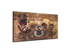 Glasdekor Nástěnné hodiny 30x60cm kávový mlýnek, zrna kávy - Materiál: kalené sklo