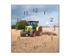 Glasdekor Nástěnné hodiny 30x30cm traktor claas na poli - Materiál: kalené sklo
