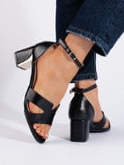 Amiatex Jedinečné dámské černé sandály na širokém podpatku, černé, 40