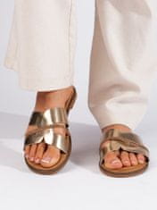 Amiatex Pohodlné zlaté sandály dámské bez podpatku + Ponožky Gatta Calzino Strech, odstíny žluté a zlaté, 40