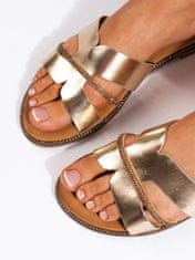 Amiatex Pohodlné zlaté sandály dámské bez podpatku + Ponožky Gatta Calzino Strech, odstíny žluté a zlaté, 40