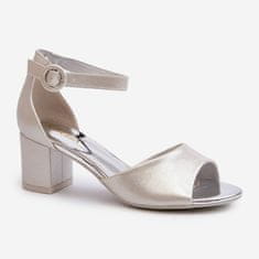 Vinceza Stříbrné kožené sandály na podpatku velikost 40