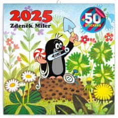 Grooters NOTIQUE Poznámkový kalendář Krteček 2025, s 50 samolepkami, 30 x 30 cm