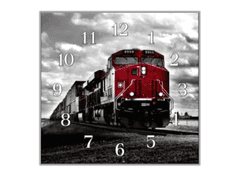 Glasdekor Nástěnné hodiny 30x30cm nákladní vlak - Materiál: kalené sklo