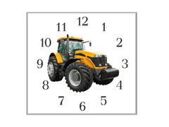 Glasdekor Nástěnné hodiny 30x30cm traktor JCB - Materiál: kalené sklo