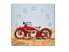 Glasdekor Nástěnné hodiny 30x30cm veterán motorka indián - Materiál: kalené sklo