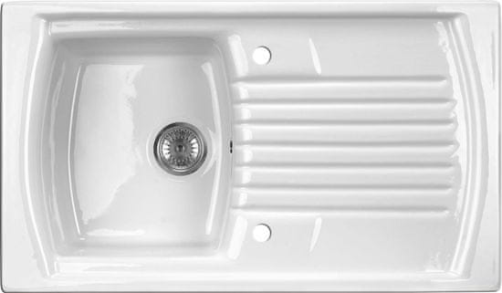 BPS-koupelny Dřez Lusitano s odkapávačem, keramický - ZCL 611N bílý lesk