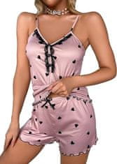 VIVVA® Dámské pyžamo s krajkovými detaily a srdíčkovým vzorem, Krátké Pyžamo, Dámská Pyžama | LUNAR Kratké (Růžová, XL)