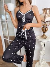 VIVVA® Dámské pyžamo s krajkovými detaily a srdíčkovým vzorem, Dlouhé Pyžamo, Dámská Pyžama | LUNAR Dlouhé (Černá, XL)