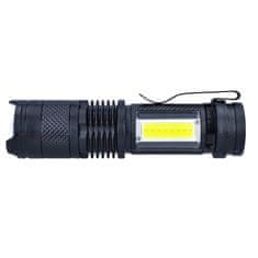 Solight  LED nabíjecí kapesní svítilna se zoomem, 100lm + 70lm, Li-Ion, USB, černá