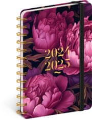 Grooters Spirálový 18měsíční diář Petito – Fialové květy 2024/2025, 13 × 18 cm