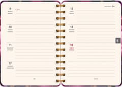 Grooters Spirálový 18měsíční diář Petito – Fialové květy 2024/2025, 13 × 18 cm