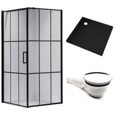 BPS-koupelny Čtvercový sprchový kout HYD-SK13A 80x80 černá/transparent + vanička HYD-OSV-ST02A černá