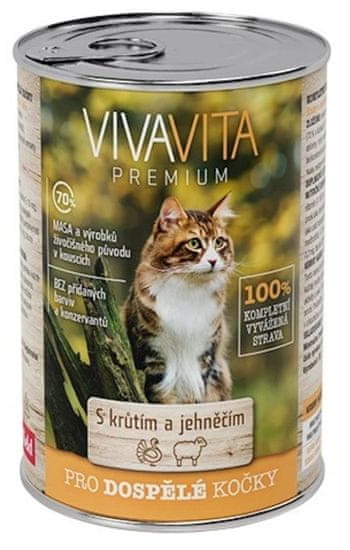 vivavita Konzerva pro kočky krůtí a jehněčí 12 x 415 g